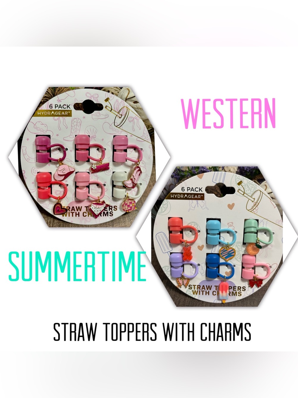 Hydragear 6Pack Straw Toppers with Charms *Buyer Choose Your Themed Toppers*